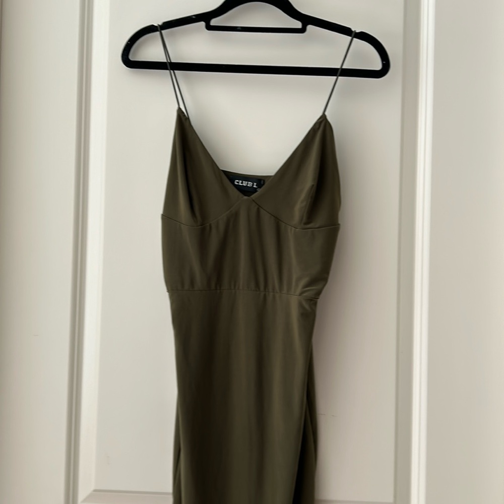 Club L London Slip Dress midi BodyCon Spaghetti strap size 12 UK (M US) olive